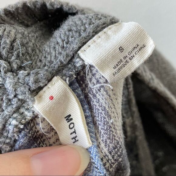Anthropologie Moth Grey Handkerchief Hem Plaid Back Sweater - Picture 5 of 7